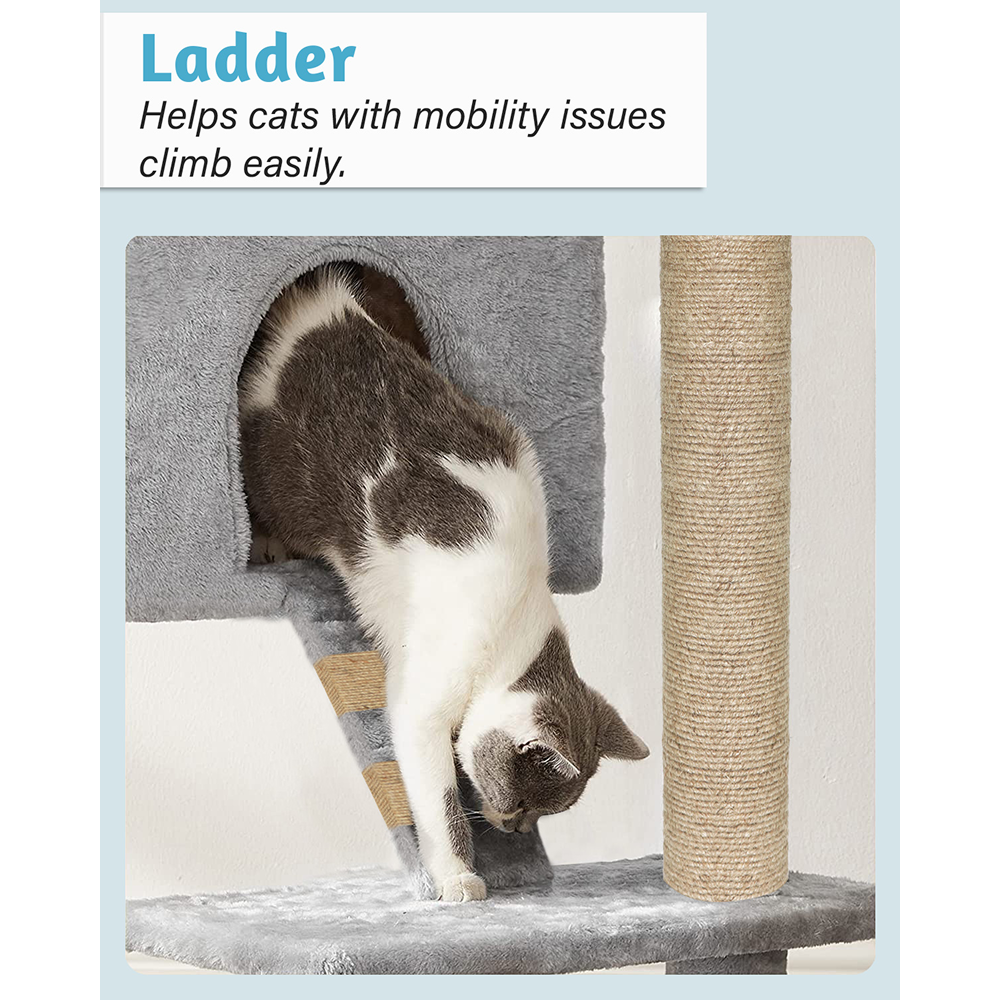 Furrlovers Fur Fabric Multilevel Activity Tree with Detachable Bed & Climbing Ladder for Cats (Grey)