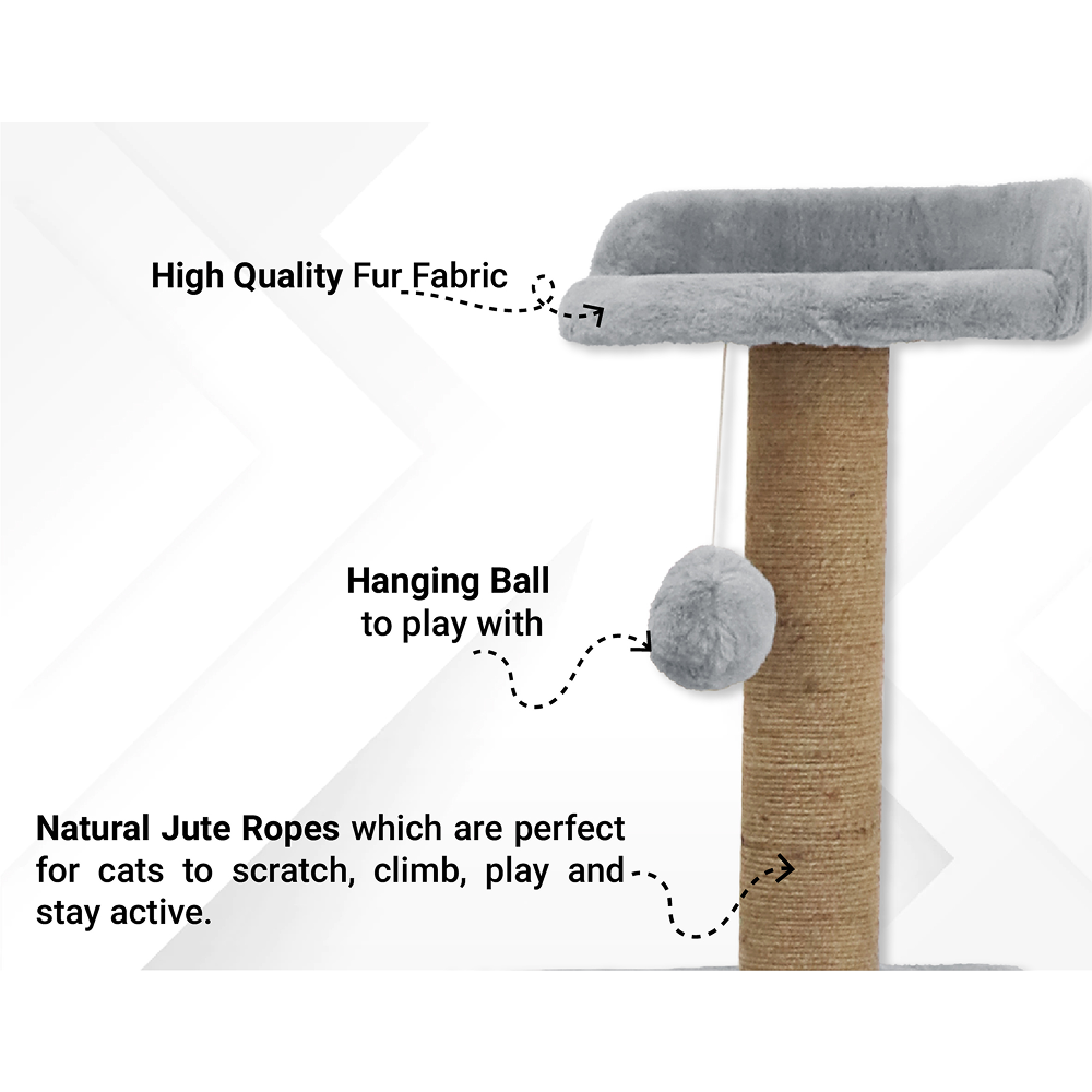 Furrlovers Two Floor Soft Fur Activity Cat Tree for Kittens & Cats with Scratching Post, Natural Sisal Rope & Hanging Ball (Grey)