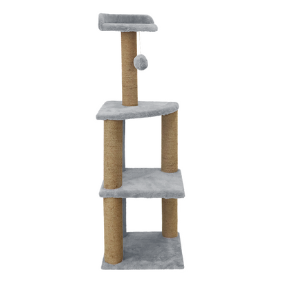 Furrlovers Three Floor Soft Fur Activity Cat Tree for Kittens & Cats with Scratching Post, Natural Sisal Rope & Hanging Ball (Grey)