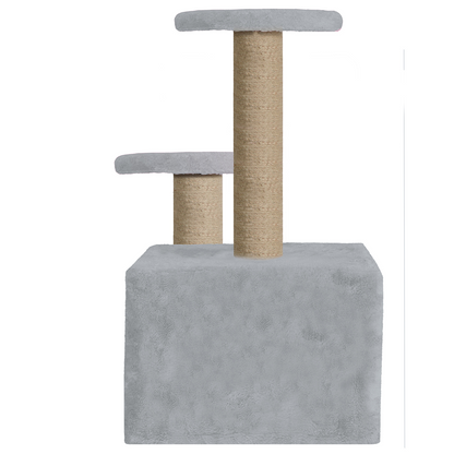 Furrlovers Soft Fur Activity Cat Tree with Natural Sisal Rope, Condo, Sisal Scratching Post & Hanging Ball Toys for Cats and Kittens (Grey)