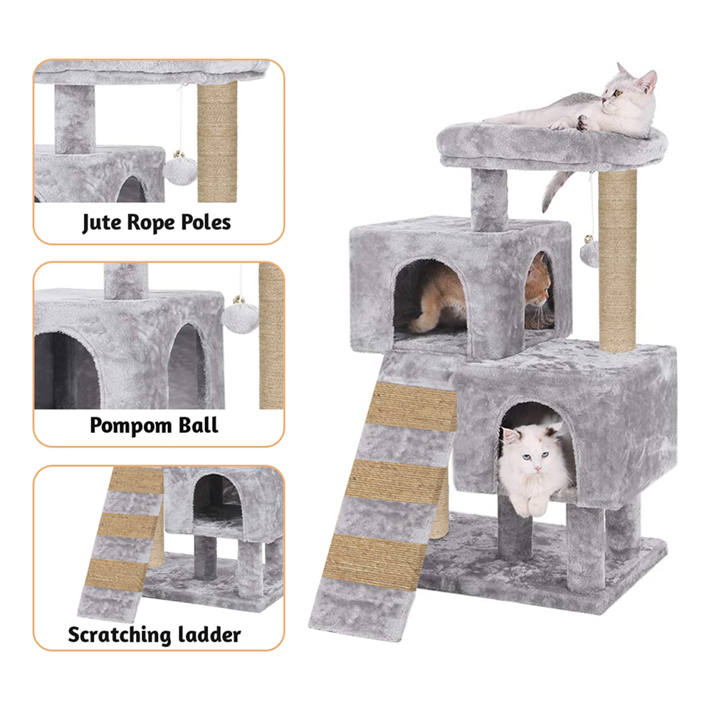 Furrlovers Kitten Cat Tree Scratching Post with Ladder, Condo & Jute Rope (Grey)