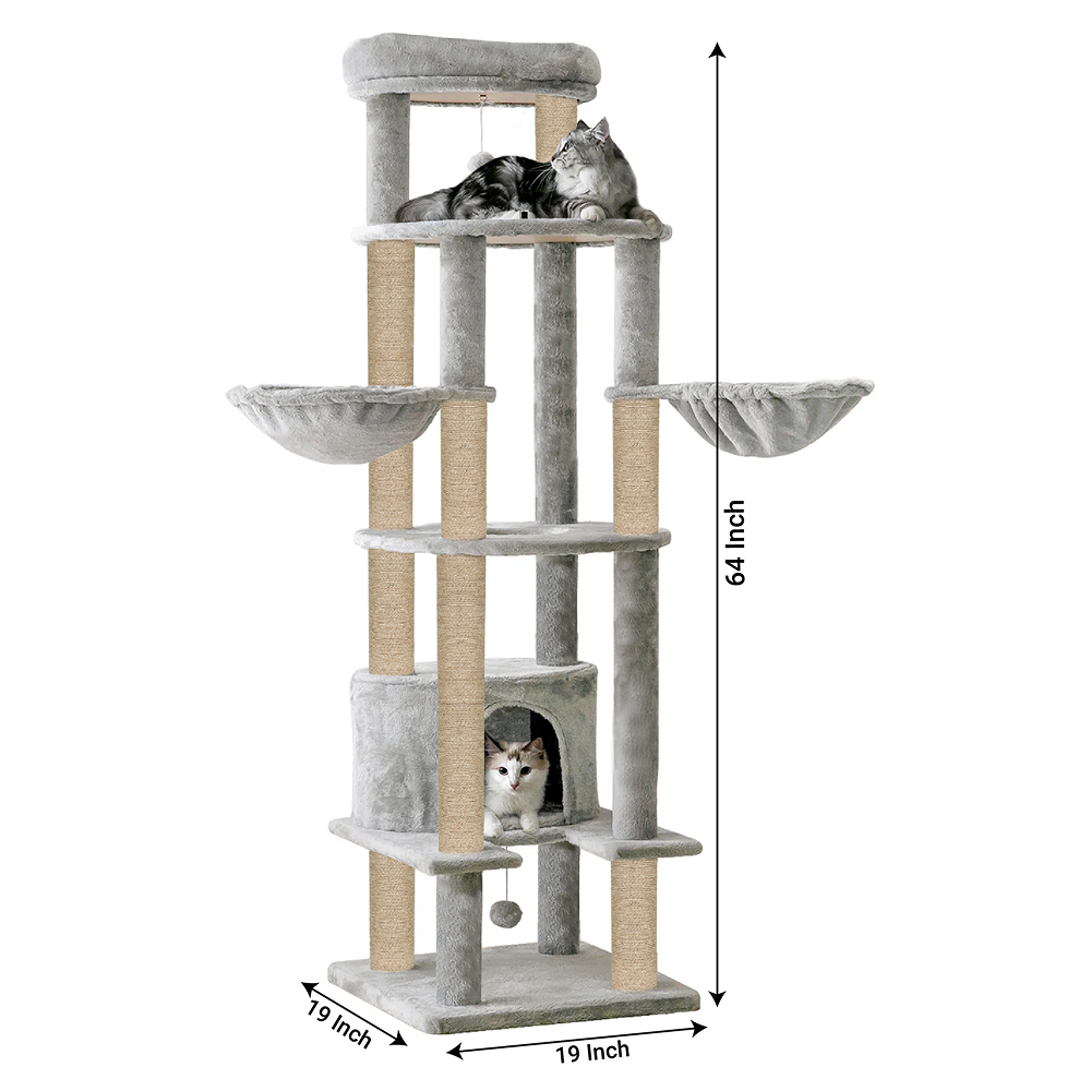 Furrlovers Multi-Level Cat Tree Tower with Scratching Posts, Hammock & Condo (Grey)