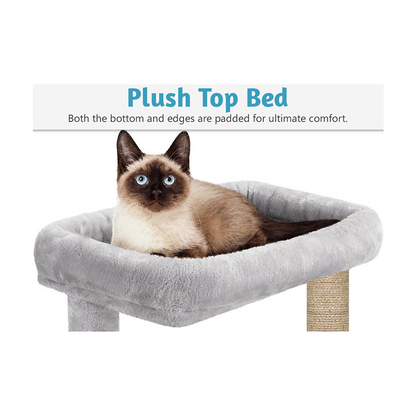 Furrlovers Multi Level Plush Cat Tree with Jute Scratching Posts & 2 Condos (Grey)