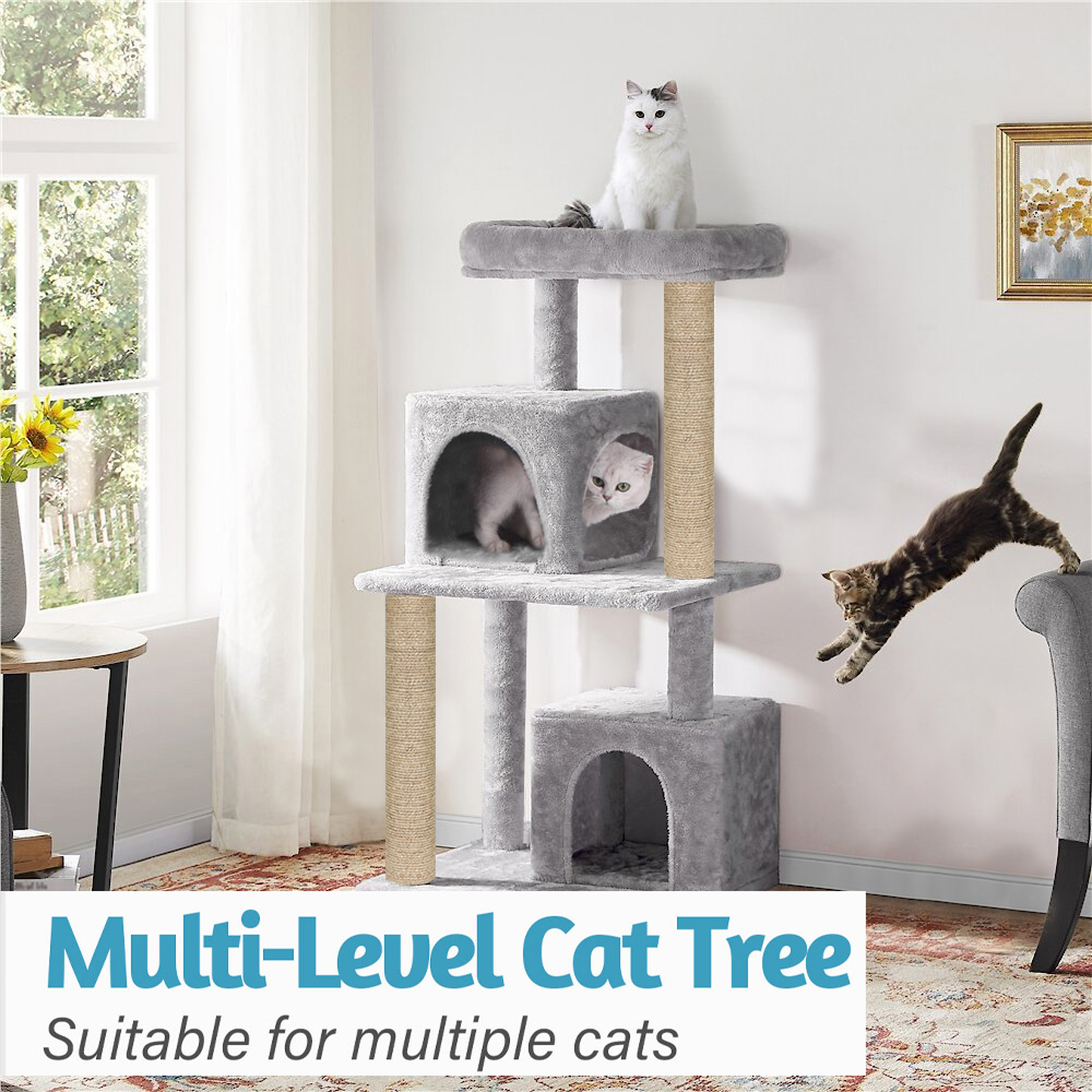 Furrlovers Multi Level Plush Cat Tree with Jute Scratching Posts & 2 Condos (Grey)