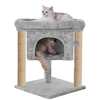 Furrlovers Cat & Kitten Scratching Post Activity Tree with Plush Fur, Jute Rope & Detachable Bed (Grey)