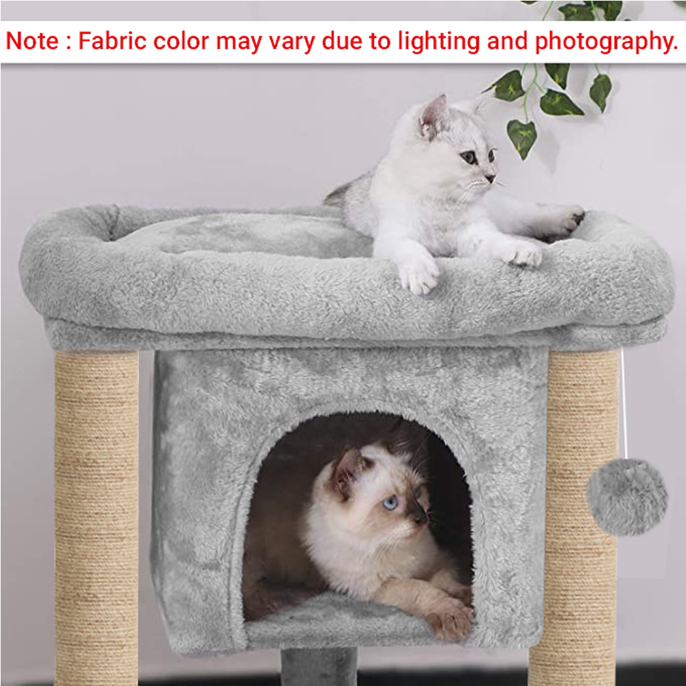 Furrlovers Cat & Kitten Scratching Post Activity Tree with Plush Fur, Jute Rope & Detachable Bed (Grey)