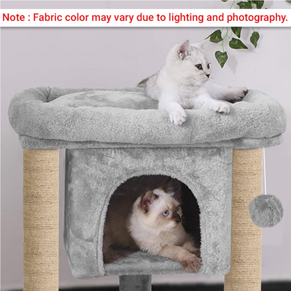 Furrlovers Cat & Kitten Scratching Post Activity Tree with Plush Fur, Jute Rope & Detachable Bed (Grey)