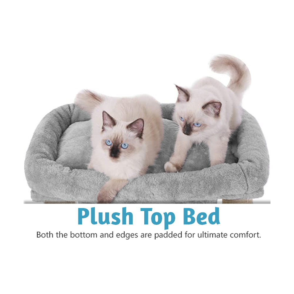 Furrlovers Cat & Kitten Scratching Post Activity Tree with Plush Fur, Jute Rope & Detachable Bed (Grey)