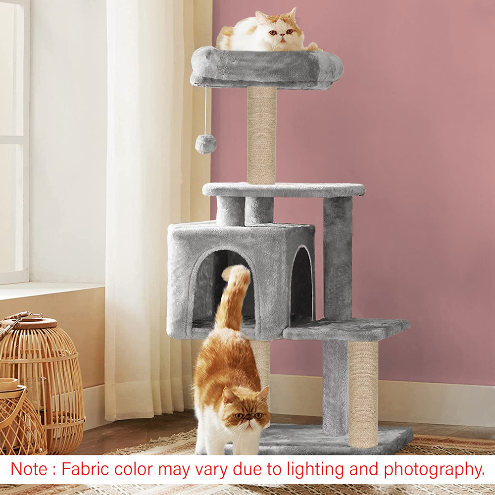 Furrlovers Plush Cat Scratching Post & Activity Tree with Hammock, Condo & Sisal Rope (Grey)