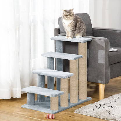 Furrlovers 4 Tier Stairs with Jute Scratching Posts and Plush Climbing Steps for Cats