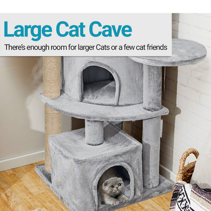 Furrlovers Multilevel Cat Tree with Scratching Posts, Condo & Top Bed with Jute Rope (Grey)