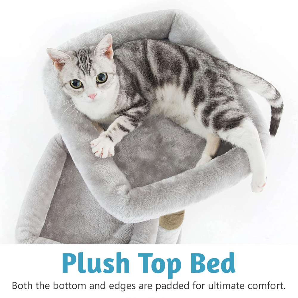 Furrlovers Plush Cat Tree with Scratching Post, Bed & Toy (Grey)