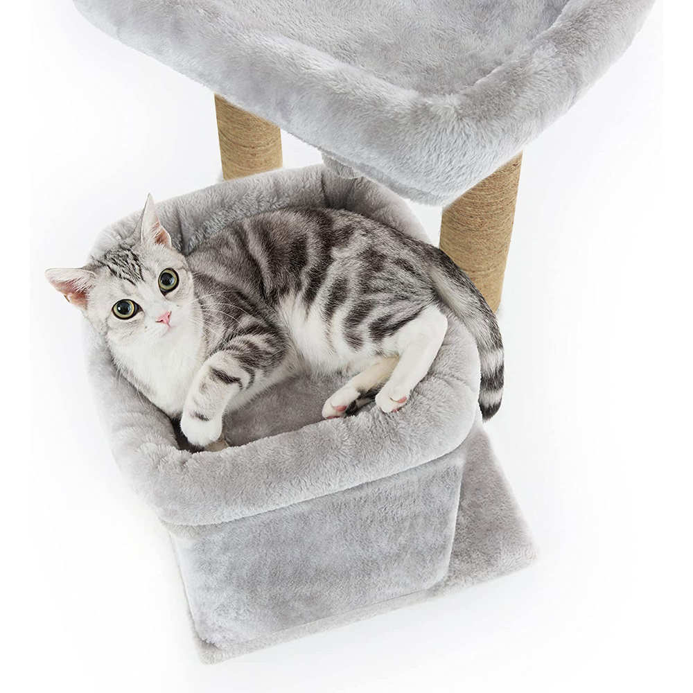 Furrlovers Plush Cat Tree with Scratching Post, Bed & Toy (Grey)