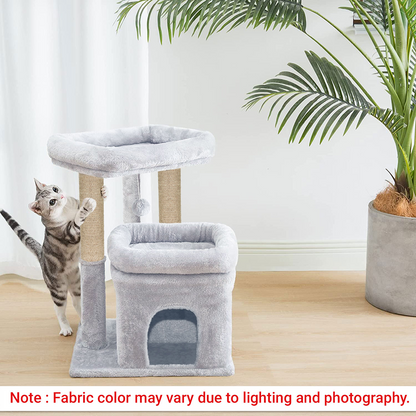 Furrlovers Plush Cat Tree with Scratching Post, Bed & Toy (Grey)