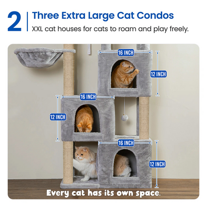 Furrlovers Multilevel Fur Fabric Cat Tree with Condos, Hanging Ball & Jute Rope Scratching Posts (Grey)