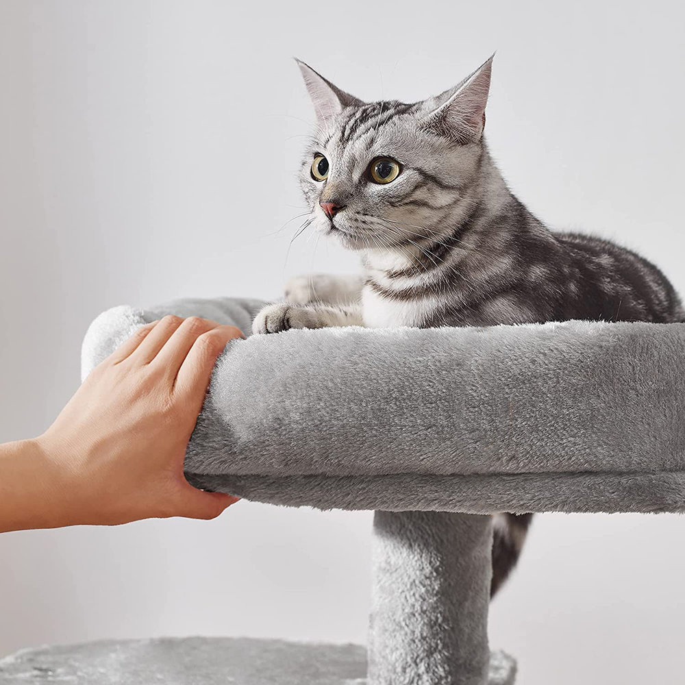 Furrlovers Multilevel Tree with Jute Rope Scratching Post and Fur Fabric Condo for Cats (Grey)