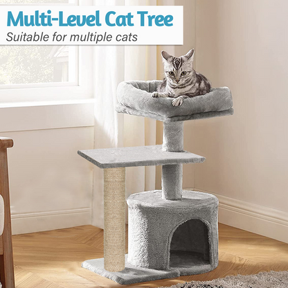 Furrlovers Multilevel Tree with Jute Rope Scratching Post and Fur Fabric Condo for Cats (Grey)