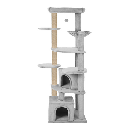 Furrlovers Multilevel Cat Tree with Scratching Posts, Condo & Top Bed with Jute Rope (Grey)