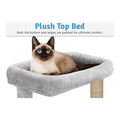 Furrlovers Multilevel Cat Tree with Scratching Posts, Condo & Top Bed with Jute Rope (Grey)