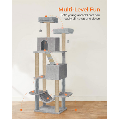 Furrlovers Multi Storey Cat Tree with Hammock, Condo & Sisal Scratching Posts (Grey)
