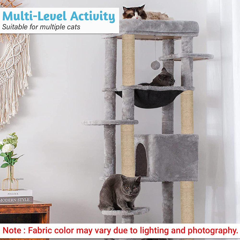 Furrlovers Multilevel Cat Climbing Tower with Top Bed and Multiple Seats (Grey)