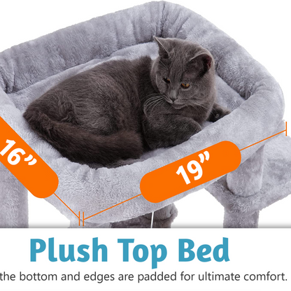 Furrlovers Multilevel Cat Climbing Tower with Top Bed and Multiple Seats (Grey)