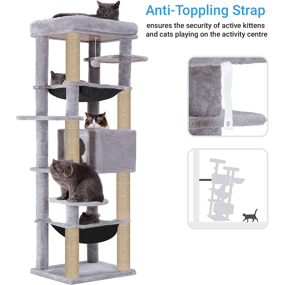 Furrlovers Multilevel Cat Climbing Tower with Top Bed and Multiple Seats (Grey)
