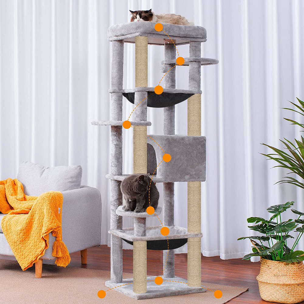 Furrlovers Multilevel Cat Climbing Tower with Top Bed and Multiple Seats (Grey)