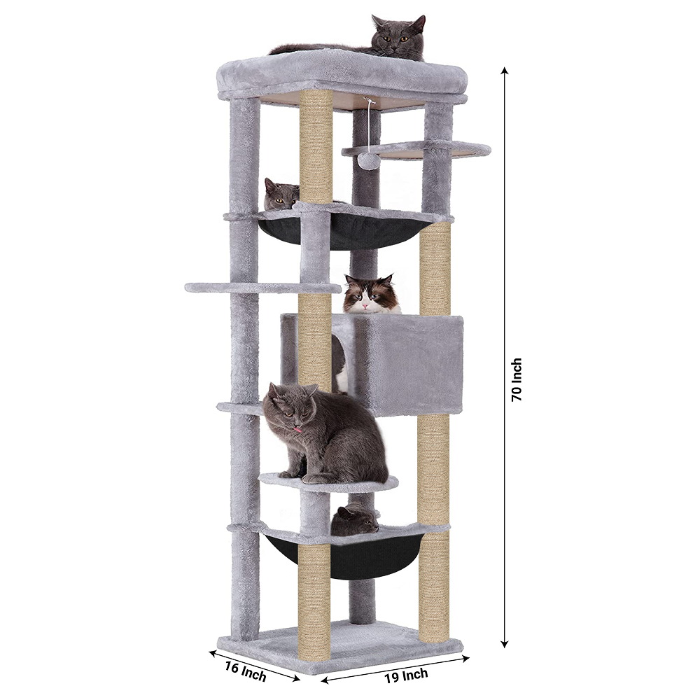 Furrlovers Multilevel Cat Climbing Tower with Top Bed and Multiple Seats (Grey)