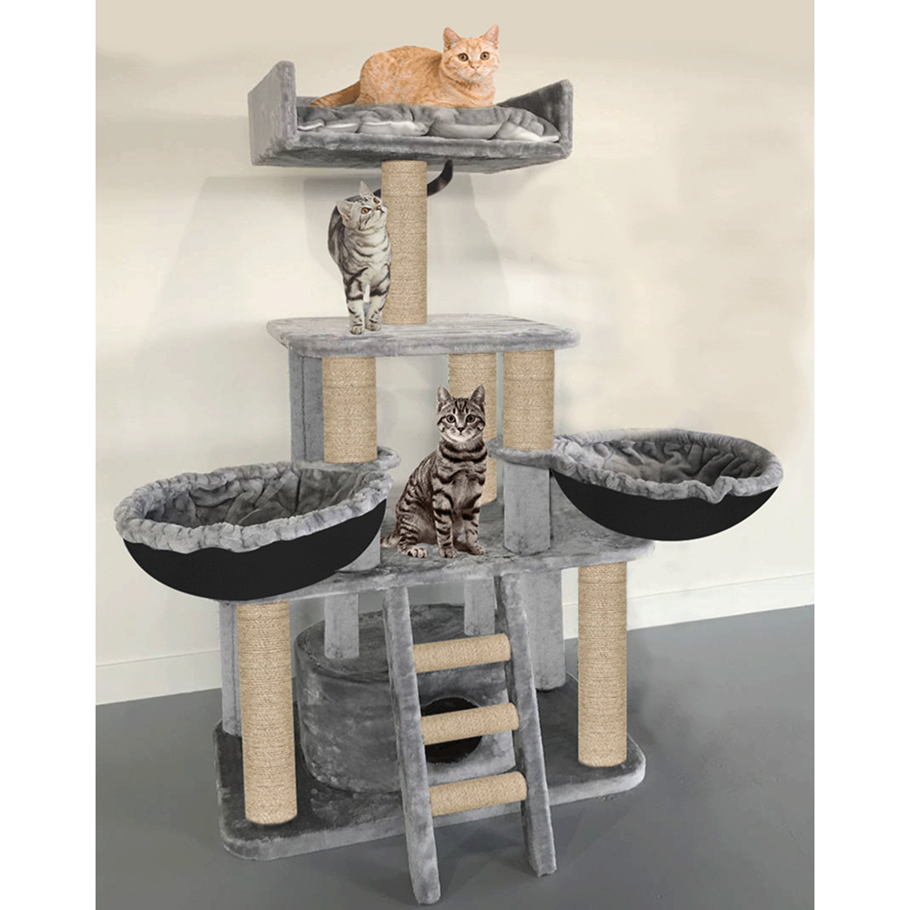 Furrlovers Fur Fabric Cat Tree with Hammocks, Condo & Jute Rope Scratching Posts (Grey)