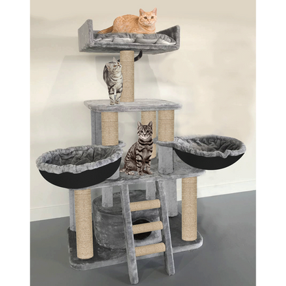 Furrlovers Fur Fabric Cat Tree with Hammocks, Condo & Jute Rope Scratching Posts (Grey)