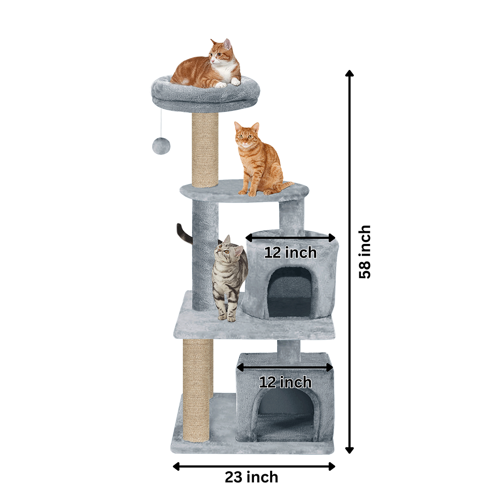 Furrlovers Activity Kitten Tree with Fur Fabric Condo Top Perch and Jute Rope Posts (Grey)