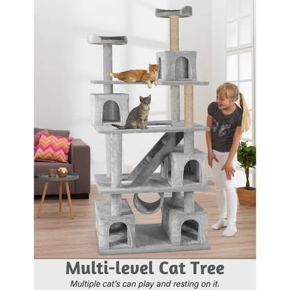 Furrlovers Multilevel Cat Tree with Ladder, Tunnel & Jute Rope Scratching Posts (Grey)