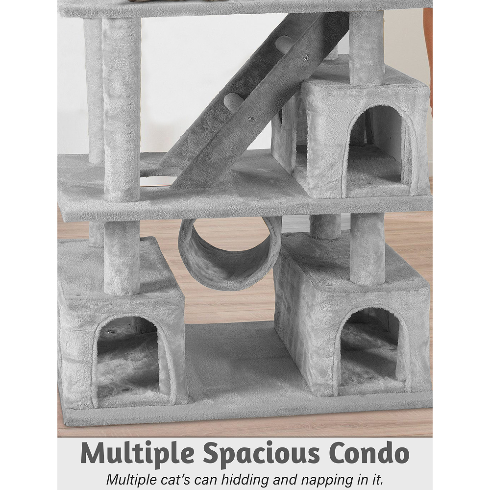 Furrlovers Multilevel Cat Tree with Ladder, Tunnel & Jute Rope Scratching Posts (Grey)
