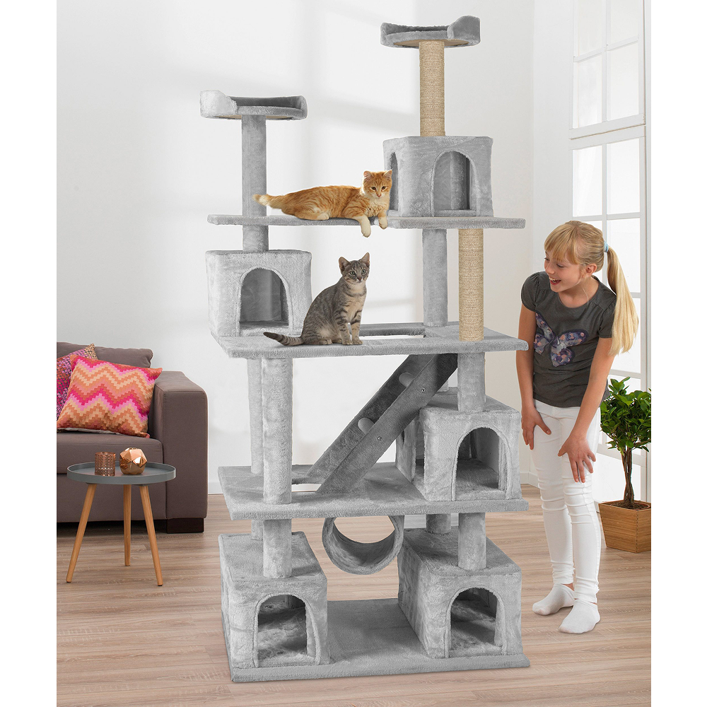 Furrlovers Multilevel Cat Tree with Ladder, Tunnel & Jute Rope Scratching Posts (Grey)