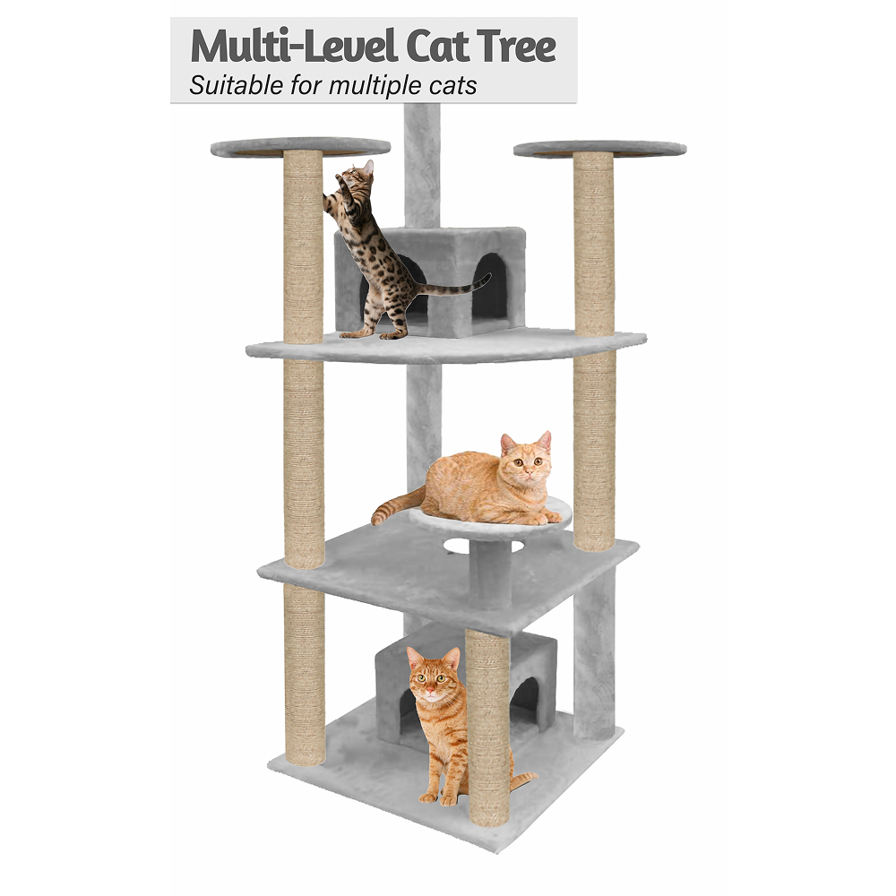 Furrlovers Multilevel Cat Tree with Condo & Jute Rope Scratching Posts (Grey)