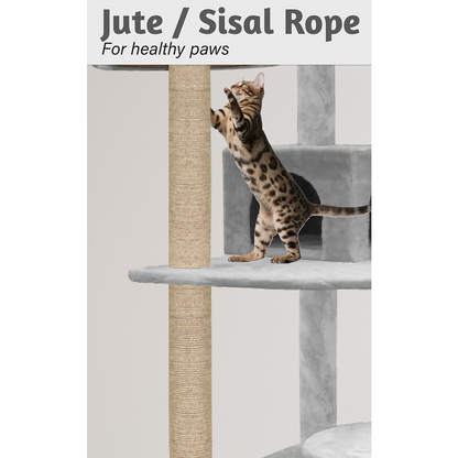 Furrlovers Multilevel Cat Tree with Condo & Jute Rope Scratching Posts (Grey)