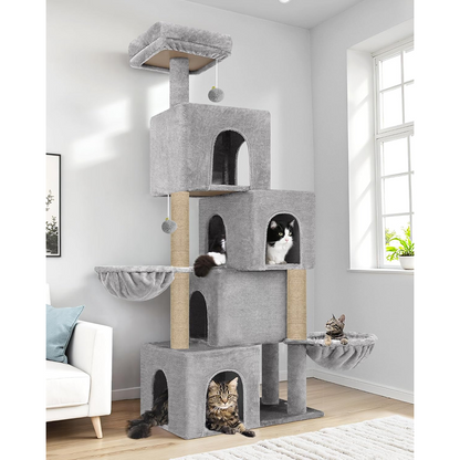 Furrlovers Multilevel Plush Cat Tree with Condo, Hammock & Jute Rope Scratching Posts (Grey)