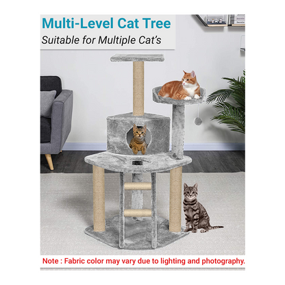 Furrlovers Multi Level Cat Tree with Plush Condo & Jute Scratching Posts (Grey)
