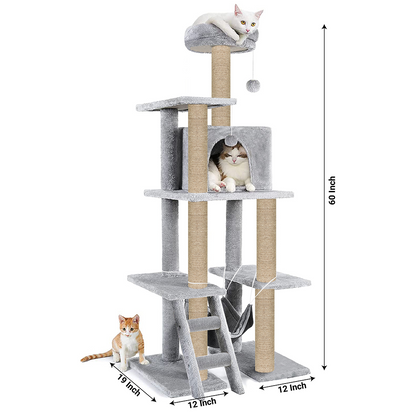 Furrlovers Multi Storey Cat Tree with Hammock, Condo & Scratching Posts (Grey)