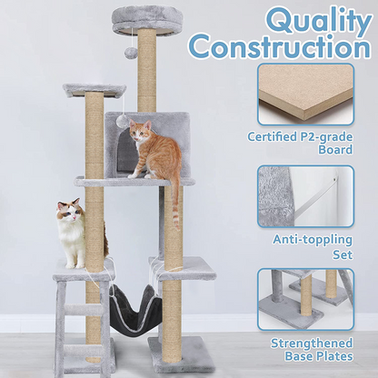 Furrlovers Multi Storey Cat Tree with Hammock, Condo & Scratching Posts (Grey)