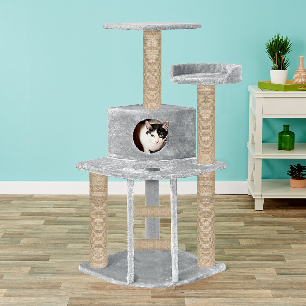 Furrlovers Multi Level Cat Tree with Plush Condo & Jute Scratching Posts (Grey)