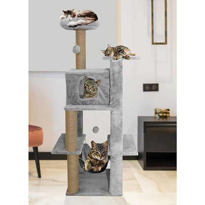Furrlovers Multilevel Soft Fur Cat Tree with Condo, Hammock & Sisal Scratching Posts (Grey)