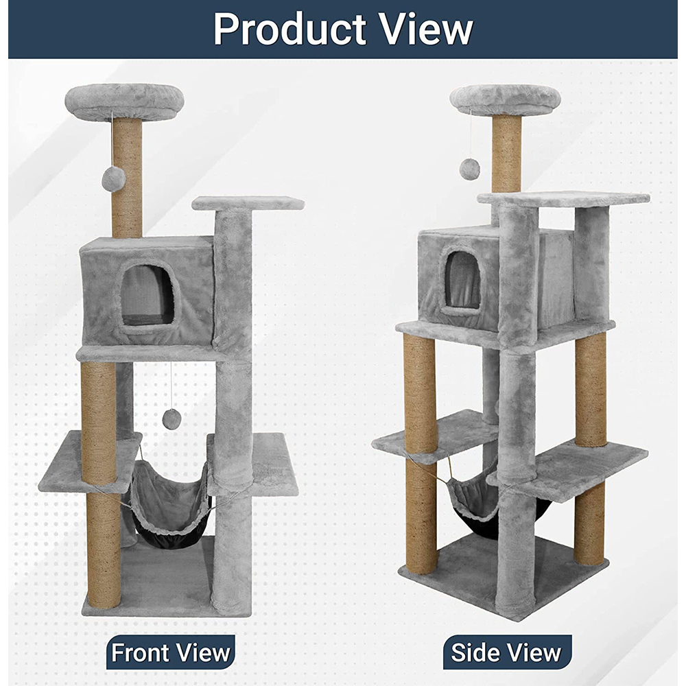Furrlovers Multilevel Soft Fur Cat Tree with Condo, Hammock & Sisal Scratching Posts (Grey)