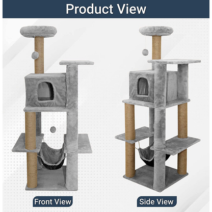 Furrlovers Multilevel Soft Fur Cat Tree with Condo, Hammock & Sisal Scratching Posts (Grey)