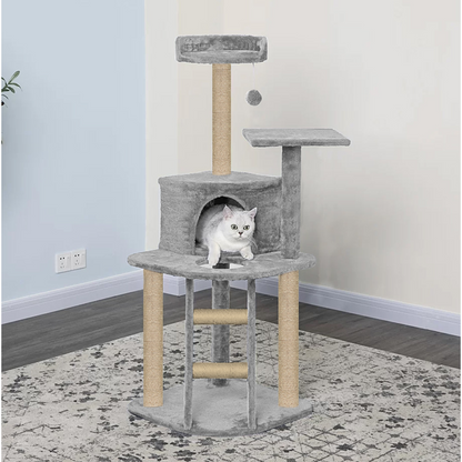 Furrlovers Multi Level Cat Tree with Plush Condo & Jute Scratching Posts (Grey)