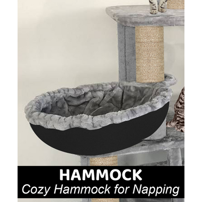 Furrlovers Fur Fabric Cat Tree with Hammocks, Condo & Jute Rope Scratching Posts (Grey)