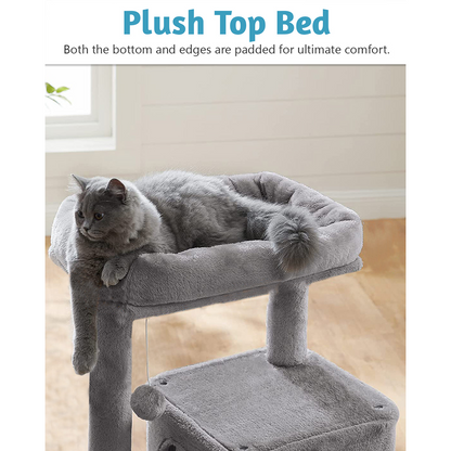 Furrlovers Fur Fabric Cat Tree with Ladder, Hanging Toy & Jute Rope Scratching Post (Grey)