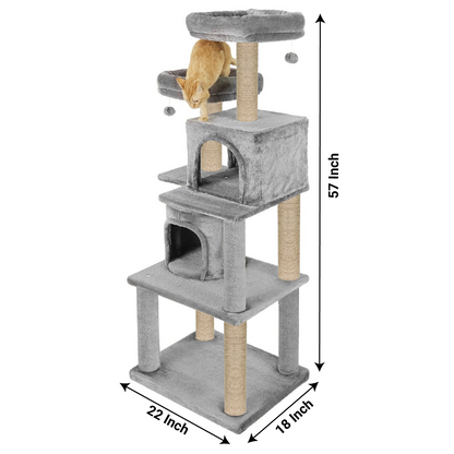 Furrlovers Multilevel Cat Tree with Condo, Perches & Jute Rope Scratching Posts (Grey)