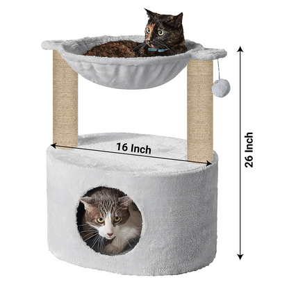 Furrlovers Dual Level Cat Bed and Scratching Post with Hammock (Grey)